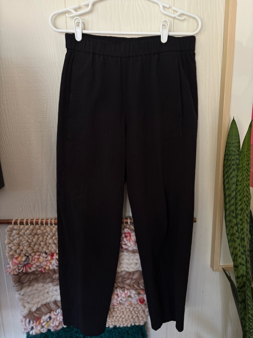 Eileen Fisher crinkle cotton Black Elastic-Waist Pants